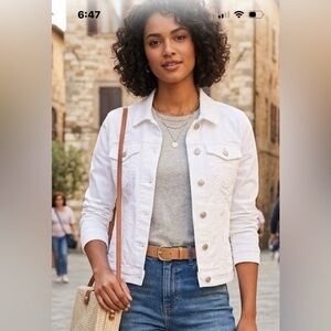 LOFT Classic White Denim Jacket - Women's Casual Trucker